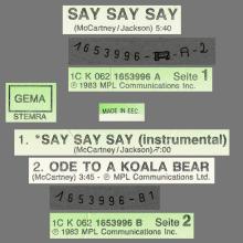 1983 10 03 PAUL McCARTNEY SAY SAY SAY - 1C K062 1653996 - 3 TRACKS 12 INCH - GERMANY - pic 1