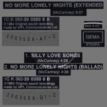 1984 09 24 PAUL McCARTNEY NO MORE LONELY NIGHTS - 1C K 062 20 0350 6 - 3 TRACKS 12 INCH - GERMANY - pic 1
