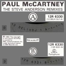 1993 01 05 PAUL McCARTNEY  THE STEVE ANDERSON REMIXES - DELIVERANCE - 12R 6330 - 3 TRACKS - 12 INCH - UK - pic 1