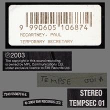 2003 00 00 PAUL McCARTNEY - TEMPORARY SECRETARY - RE-EDITED BY RADIO SLAVE -TEMPSEC 01 - 12 INCH ORIGINAL PROMO - EU - pic 1