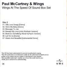 UK 2014 11 03 - PAUL MCCARTNEY & WINGS AT THE SPEED OF SOUND -ARCHIVE COLLECTION - MPL - CONCORD UNIVERSAL HEAR MUSIC PROMO CDR - pic 1
