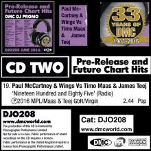 UK 2016 06 06 - 1985 PAUL McCARTNEY & WINGS vs. TIMO MAAS & JAMES TEEJ - DMC DJ PROMO - DJO208 - pic 1